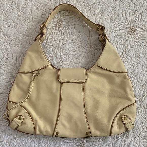 NWOT Leather BCBGirls Ivory & Antique Gold Satchel - Picture 2 of 8